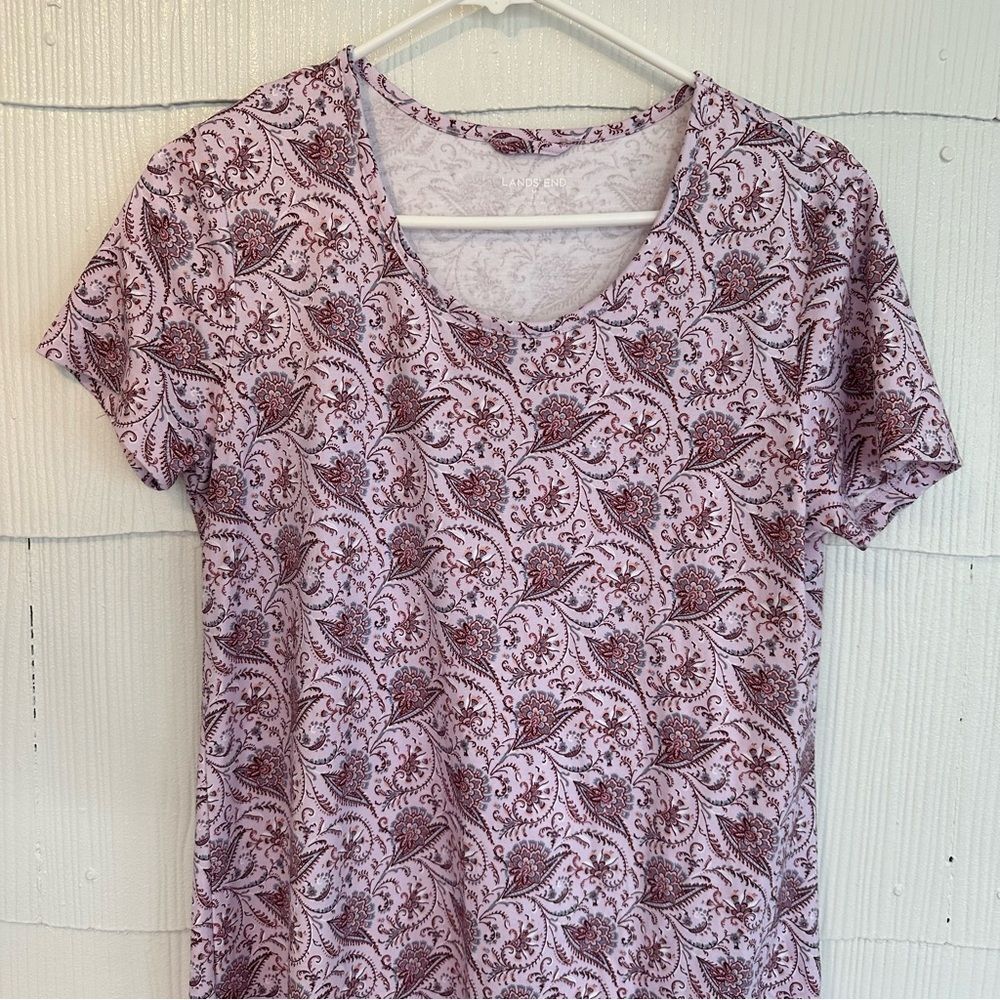Lands End 100% Supima Cotton Light Purple Pink Floral Midi Dress Casual Spring M